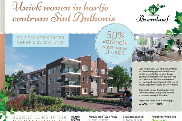 Nieuwbouwproject Bremhoef Sint Anthonis: 50% VERKOCHT